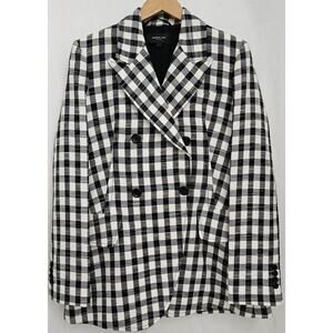 Derek Lam Blazer Double-Breasted Checked Long Lined Black Womens Size 8 Clueless